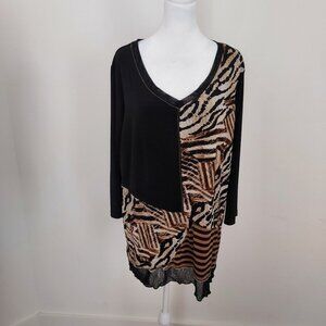J M collection Women Animal Print Color Block Top